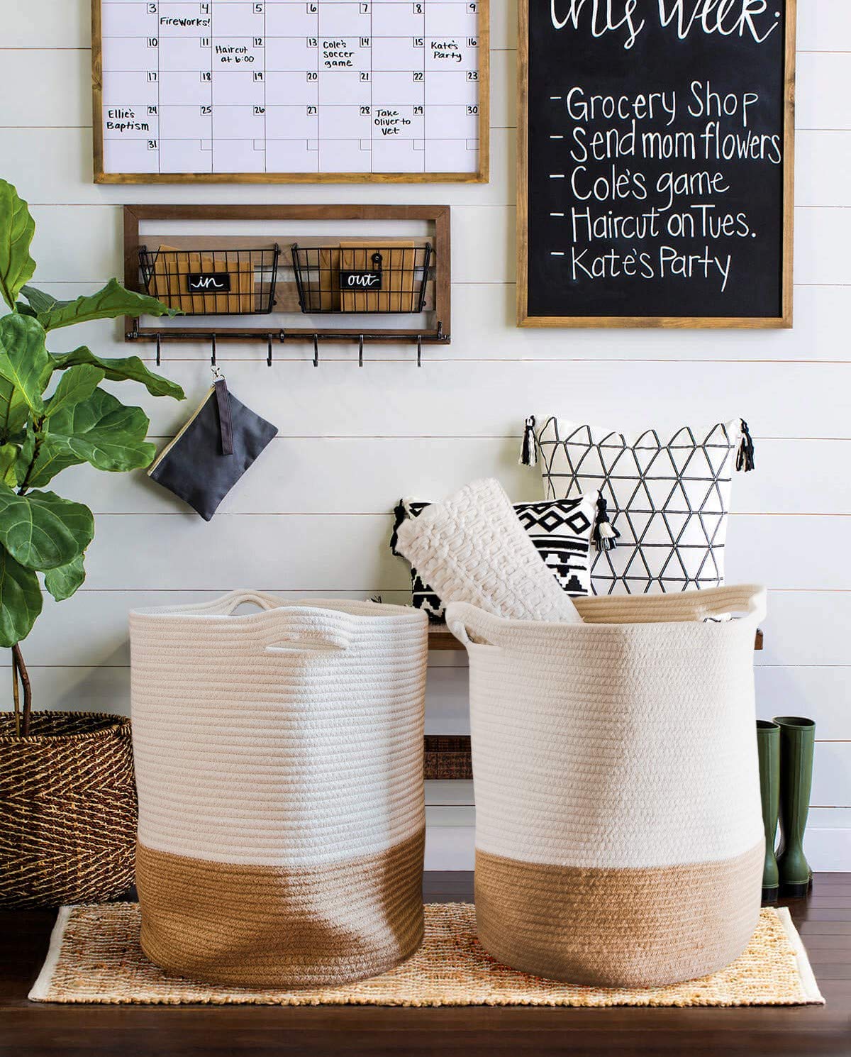 Extra Large Woven Storage Baskets 18" x 14" Decorative Blanket Basket