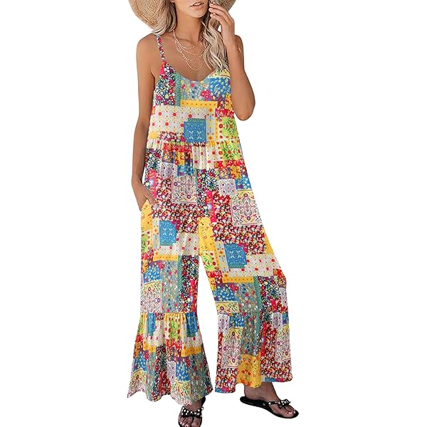 Amazon.com: CLOERTH Floral 60s 70s Jumpsuits For Women