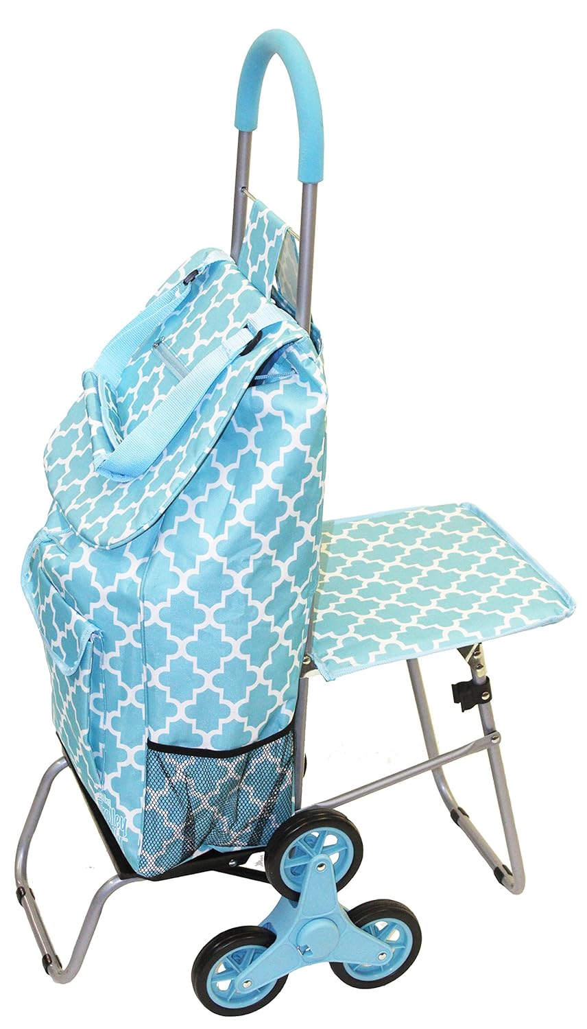 dbest products Stair Climber Trolley Dolly with Seat, Moroccan Tile Shopping Grocery Foldable Cart Tailgate