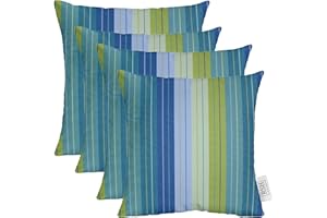 RSH DECOR: Sunbrella Square Throw Pillows Set of 4 | 17" x 17" | Water and Fade-Resistant Performance Fabric | Outdoor Pillow Covers with Down-Alternative Inserts | Seville Seaside