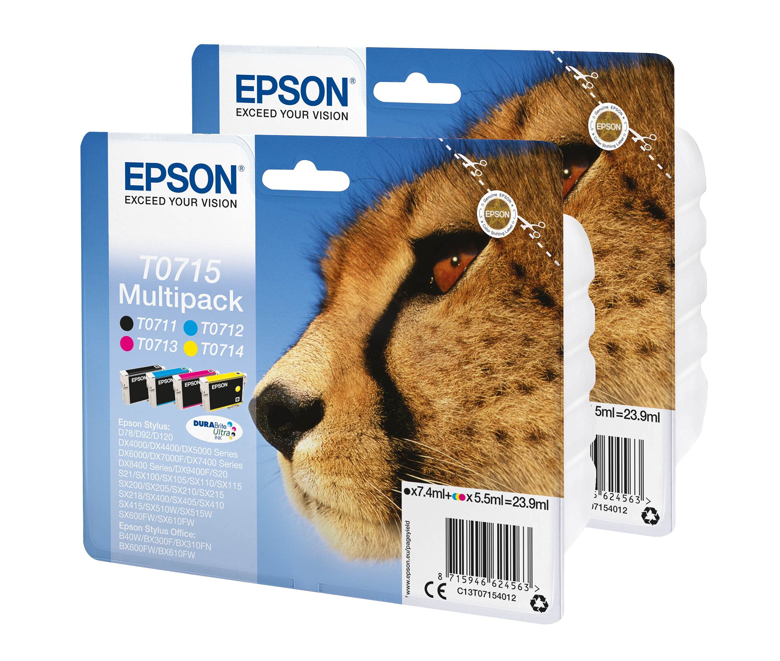 Epson T0715 Original Multipack Twin Ink Cartridges (Pack Contains 2x Black, 2x Cyan, 2x Magenta and 2x Yellow), Genuine