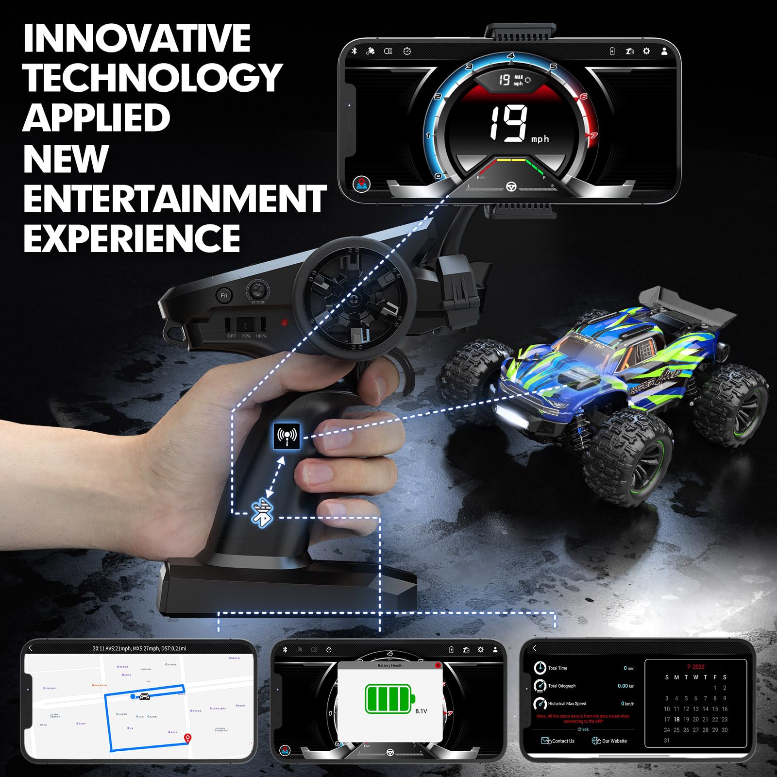 HYPER GO H16GT 1/16 Scale RTR Remote Control Car for Adults, GPS Max 40 Km/h Fast RC Cars with LED Light, Race Offroad RC Monster Trucks, RC Truggy with 2S Lipo Battery