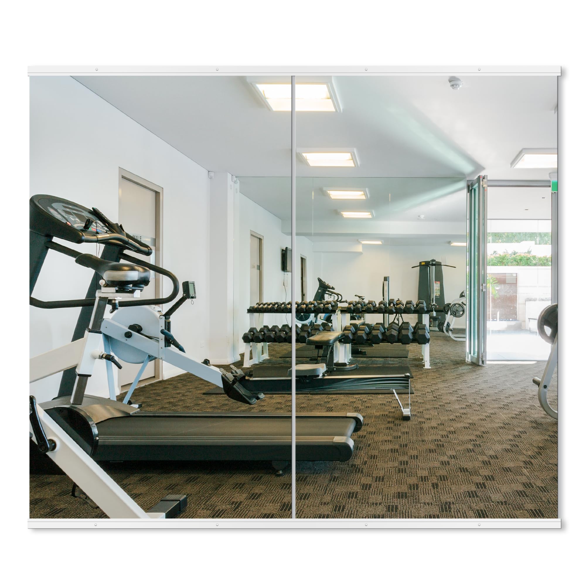 Delma Home Gym Mirror, 48''x28''x2PCS White Wall Mounted Large Frameless Tempered Glass Wall Mirror for Home Gym, Garage, Bedroom, Bathroom Image