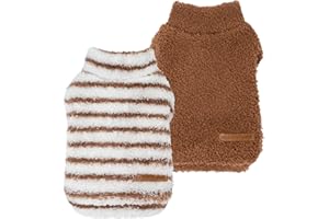 Fitwarm 2 Pack Striped Fleece Dog Sweater, Warm Winter Clothes for Small Dogs Boy Girl, Fuzzy Pet Outfit, White, Brown, Small