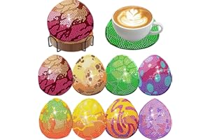 DOTSOPS 8 Pieces Dinosaur Egg Diamond Painting Coasters with Holder - Diamond Art Coasters with Cork Base for Beginners Adults & Craft Supplies Party Gift