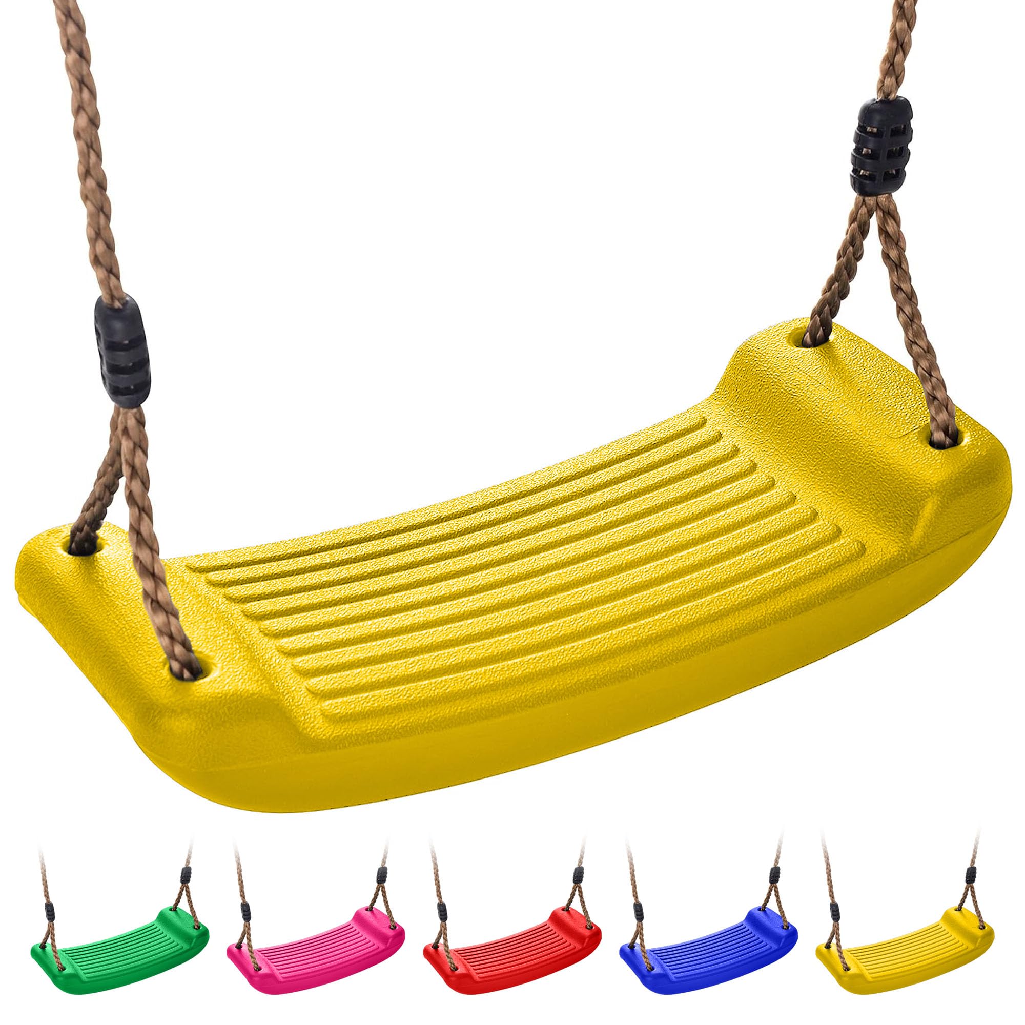 Kids Garden Swing Seat Replacement - Childrens Replacement Swing Seat with Adjustable Rope - Weather Resistant Plastic Outdoor Playground Accessory or Climbing Frame Accessories Yellow