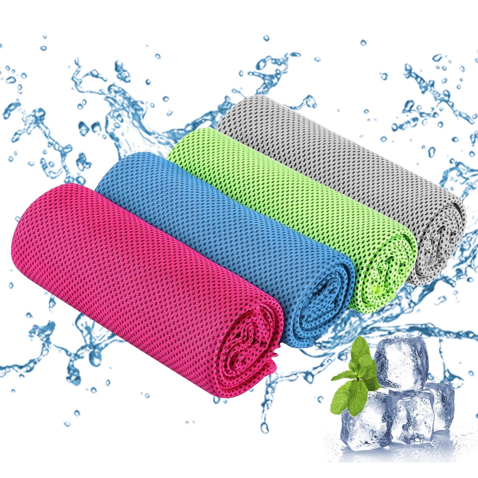 MUNSKT 4Pack Cooling Towel, 100x30 cm Ice Towel for Neck Instant Relief, Microfiber Quick Dry Soft Breathable Chilly Towel for Sports Golf Yoga Camping Running Gym