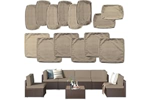 SERHIRST Outdoor Patio Cushion Covers Replacement, Waterproof Furniture Cushion Slipcovers with Zipper, Fit for Wicker Rattan Sectional Couch Chair Furniture Set (14, Khaki)