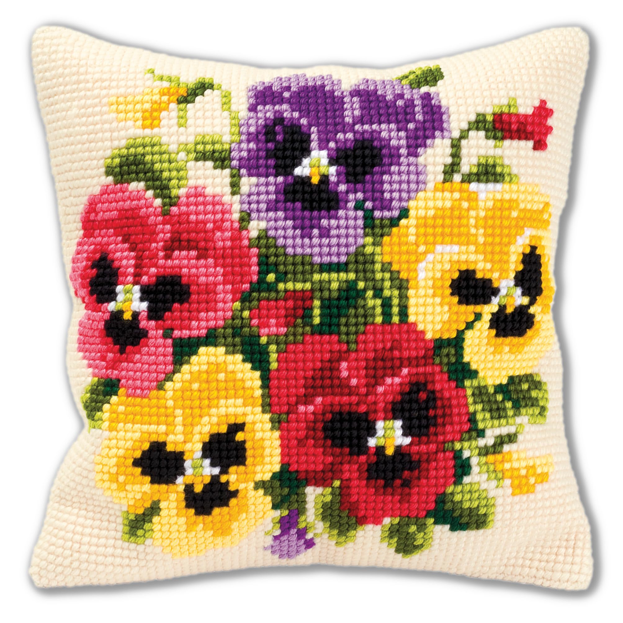 Vervaco Pansy Posy Cross Stitch Cushion, Multi-Colour