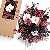 Ling's moment Fake Flowers Box, Faux Artificial Greenery Stems Foam Roses Peonies Silk Eucalyptus Leaves Fabic Flower for Centerpieces Bouquet Wedding Vase Decorations, Burgundy & Black, Deluxe Combo