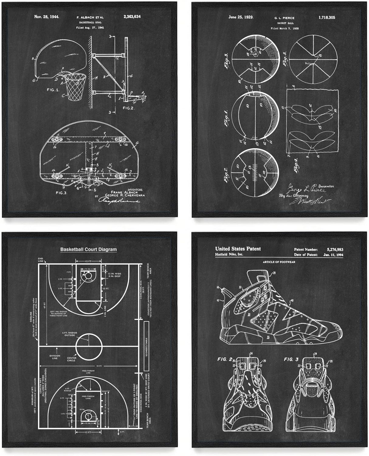 Amazon Com Wunderkammer Studio Basketball Hoop Court Ball Shoe Patent Poster Art Basketball Wall Art Athletic Home Decor Set Of 4 5 X 7 Unframed Art Prints Posters Prints