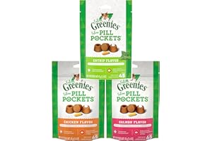 Pet Faves (3 Flavors) Feline Pill Pockets for Cats Natural Soft Cat Treats, Chicken, Salmon, and Catnip Flavor, 1.6 oz. Pack (45 Treats Each)
