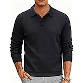 Cotrasen Mens Pullover Sweater Collared Long Sleeve Textured Casual Lightweight V Neck Ribbed Knit Polo Sweater