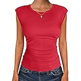 ANRABESS Womens Tops Cap Sleeve Crewneck Shirts Casual Ribbed Knit Slim Fit Ruched Summer Basic Tee Tank 2026 Trendy Clothes
