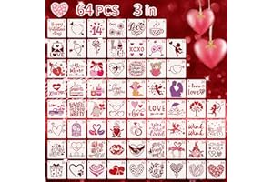 Valentine Stencils for Painting - DIY Love Cards, Romantic Gifts, Party Decor | 64PCS 3x3 Premium Clear PET Plastic Heart Pat
