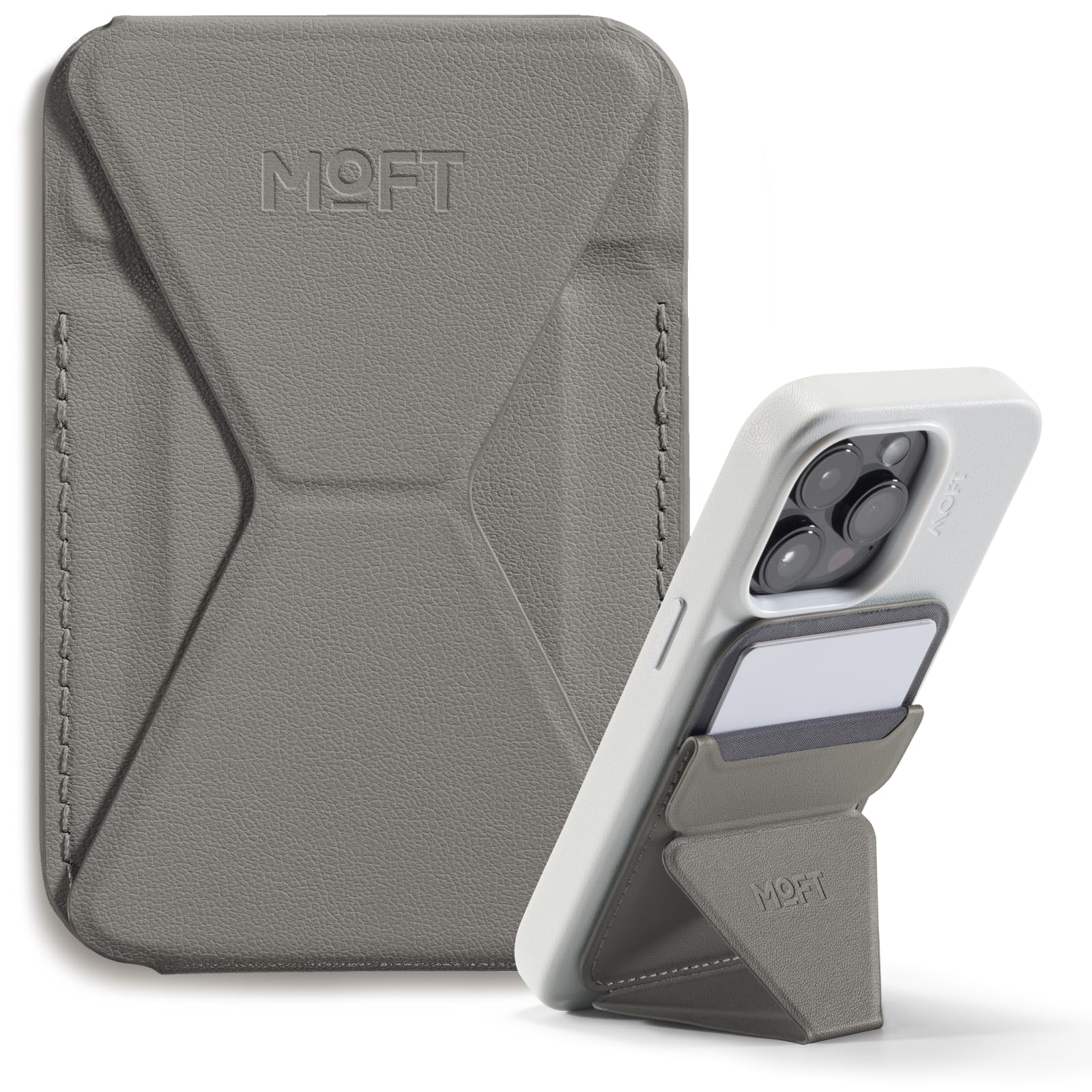 MOFT MagSafe Wallet Stand for iPhone 17/16/15/14/13/12 Series Compatible with MagSafe, MOVAS Vegan Leather Magnetic Phone Stand with 3 Viewing Angles, 2 Cards Holder
