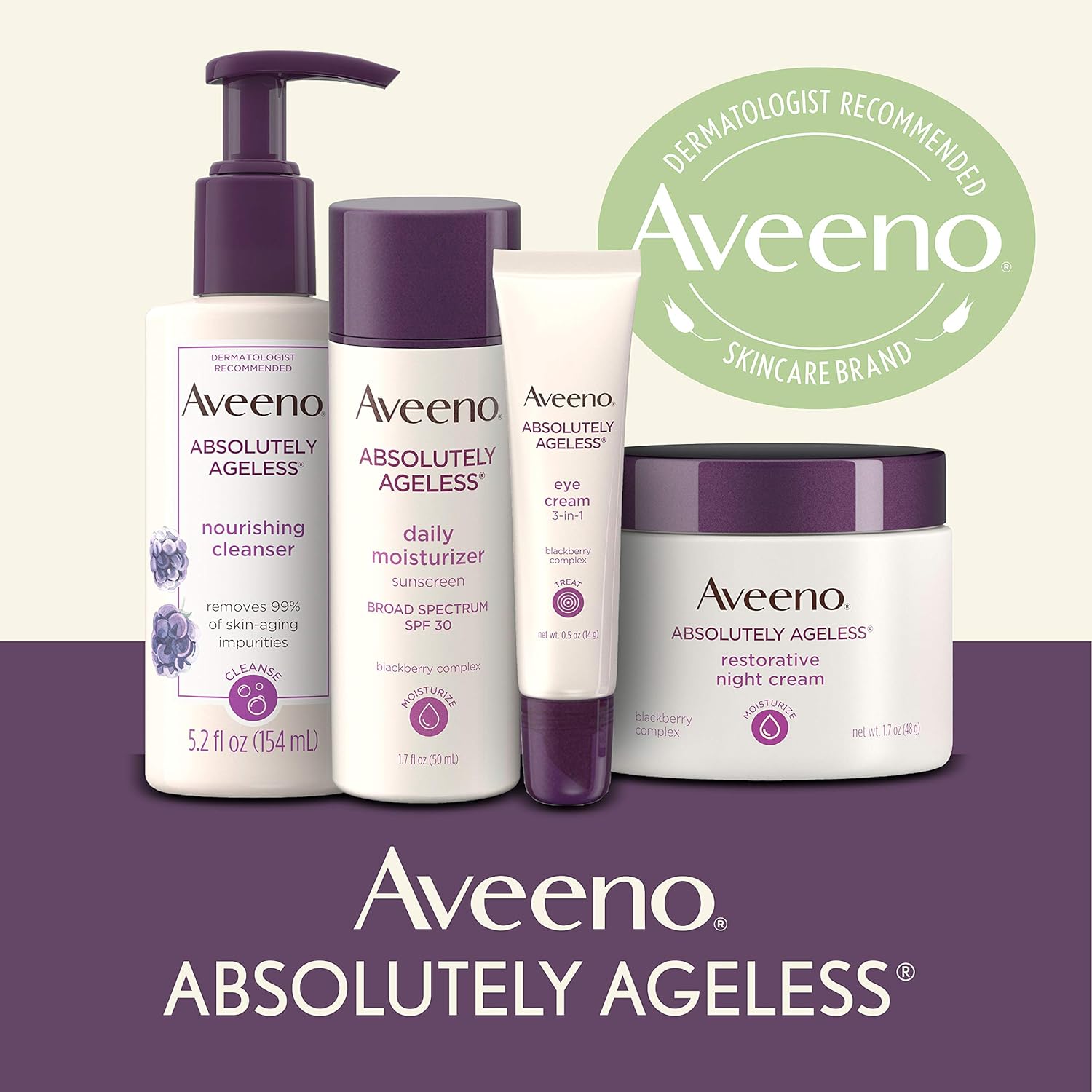 Aveeno Absolutely Ageless 3-in-1 Anti-Wrinkle Eye Cream for Fine Lines & Wrinkles, Crows Feet, & Under-Eye Puffiness, Antioxidant Blackberry Complex, Hypoallergenic, Non-Greasy, 0.5 oz: Beauty