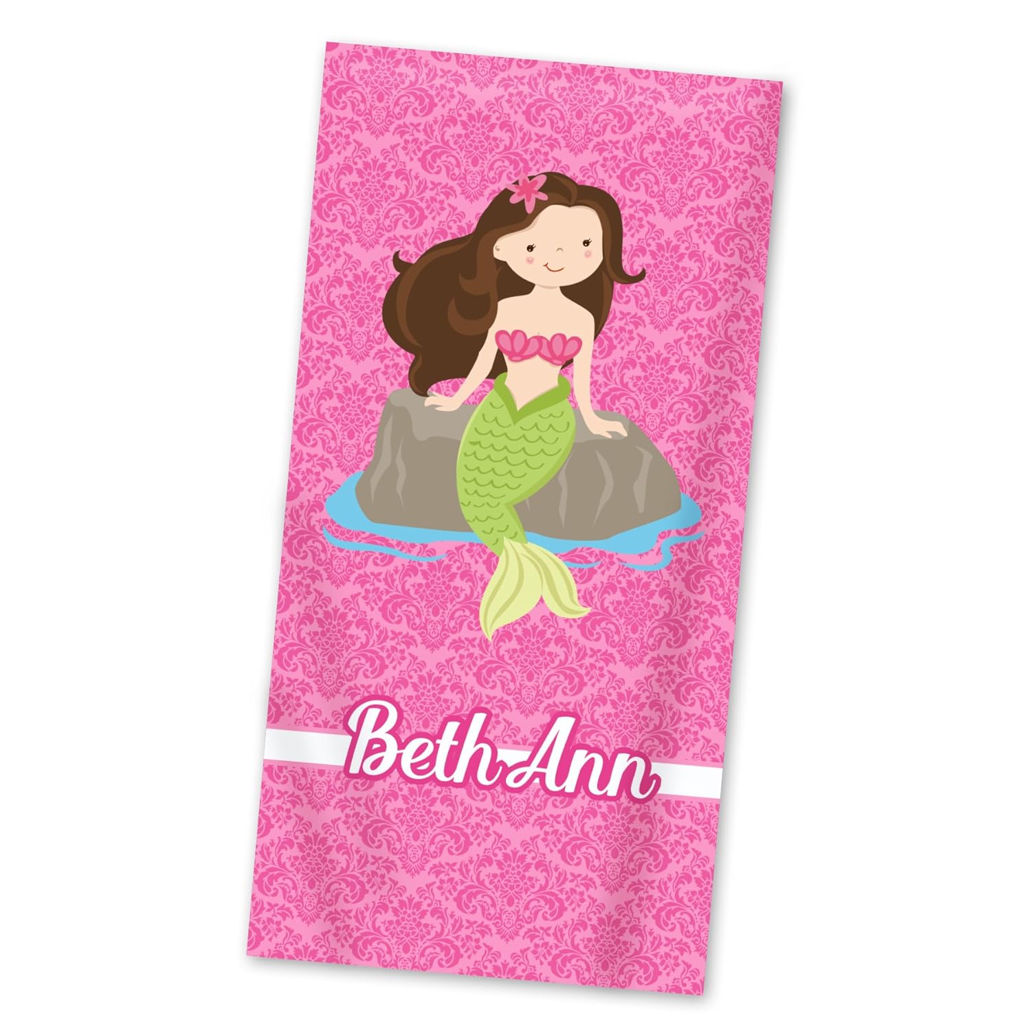Mermaid Beach Towel Pink Damask Girl Ocean Lightweight