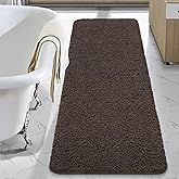 LOCHAS Bathroom Rug Runner 24x60 Inch, Soft Thick Absorbent Microfiber Bath Rugs for Bathroom, Machine Washable, Shaggy Plush Non Slip Bath Mat for Tub, Shower Floor, Quick Dry Mats, Brown
