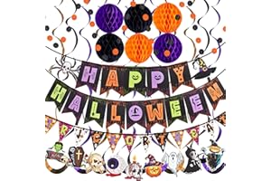 COVBOARD Halloween Party Decorations Happy Halloween Paper Banner with Trick or Treat Paper Banner Set, Halloween Honeycomb Ball Hanging Decorations and Spiral Decorations Indoor Outdoor Decor