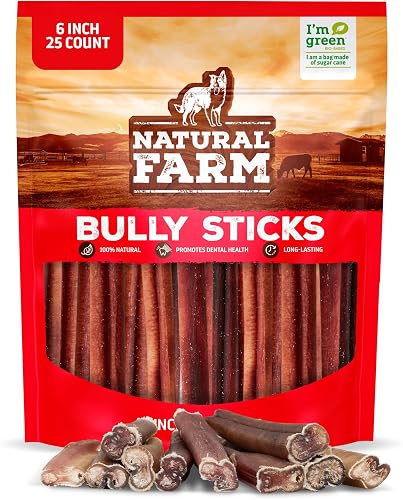 Natural Farm Bully Sticks sin olor para perros, 6 pulgadas, 25 — Golosinas