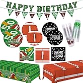 Football Birthday Party Decorations Kit for 24: Football Party Supplies Set with Plates, Dessert Plates, Napkins, Cups, Banner & Touchdown Tablecloth - for Football Tailgate Party Decorations