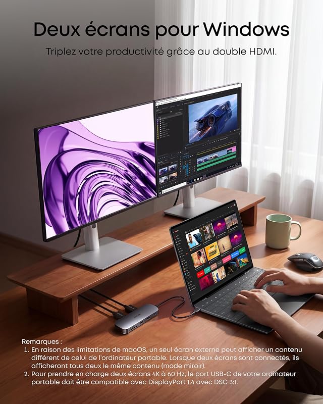 Nano Hub USB C 8 en 1 pour 2 Ordinateurs (Chargeur Non Inclus)