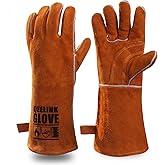 QeeLink Welding Gloves - Heat Resistant Lined Leather and Fireproof Stitching - For Tig/Mig Welders/Fireplace/BBQ/Gardening