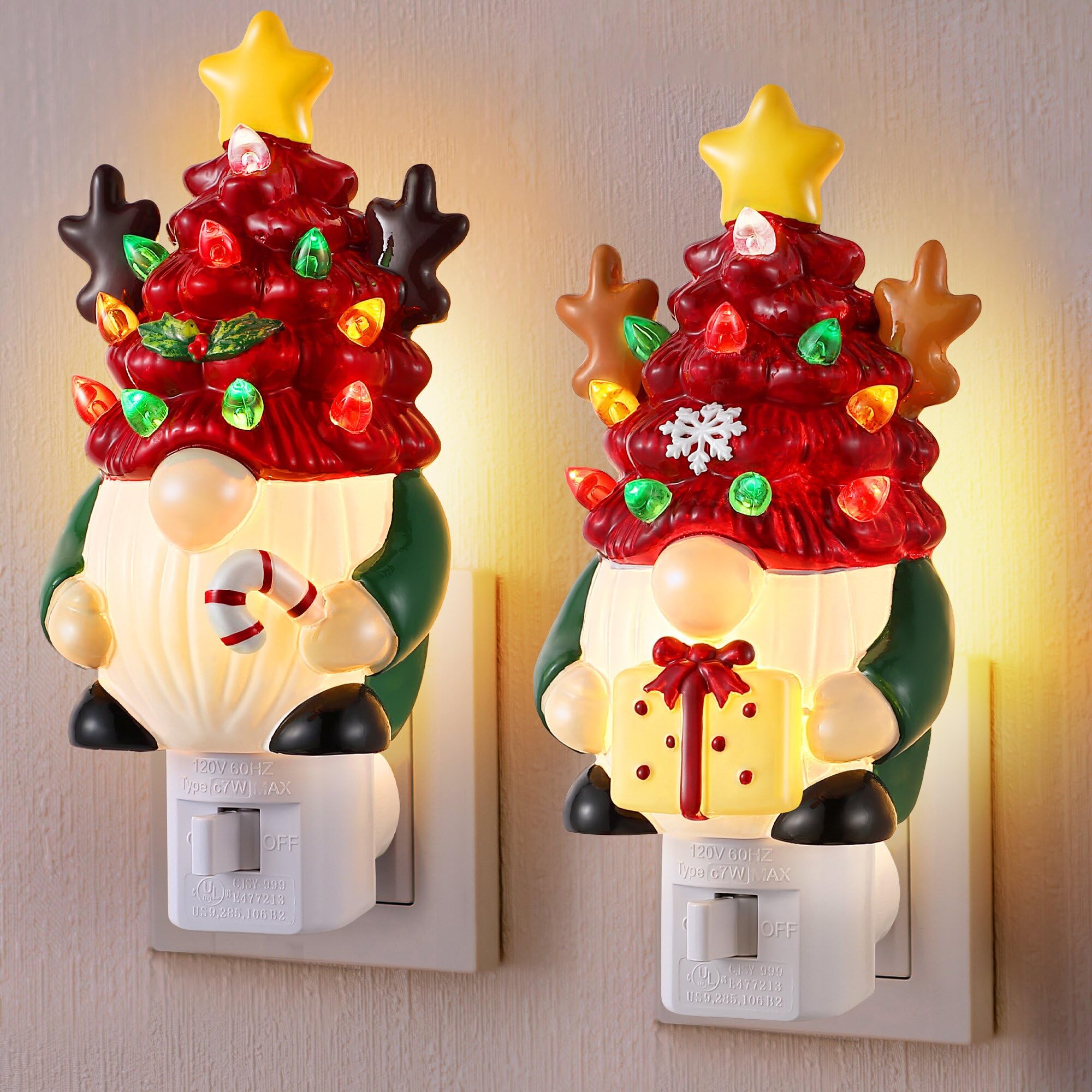Photo 1 of 2 Pack Gnomes Christmas Tree Night Light, Christmas Decorative, Multicolor Bulbs and 360 Degree Swivel Plug with ON/Off Switch, Night Lights Plug into Wall for Bedroom Bathroom Porch Holiday Decor