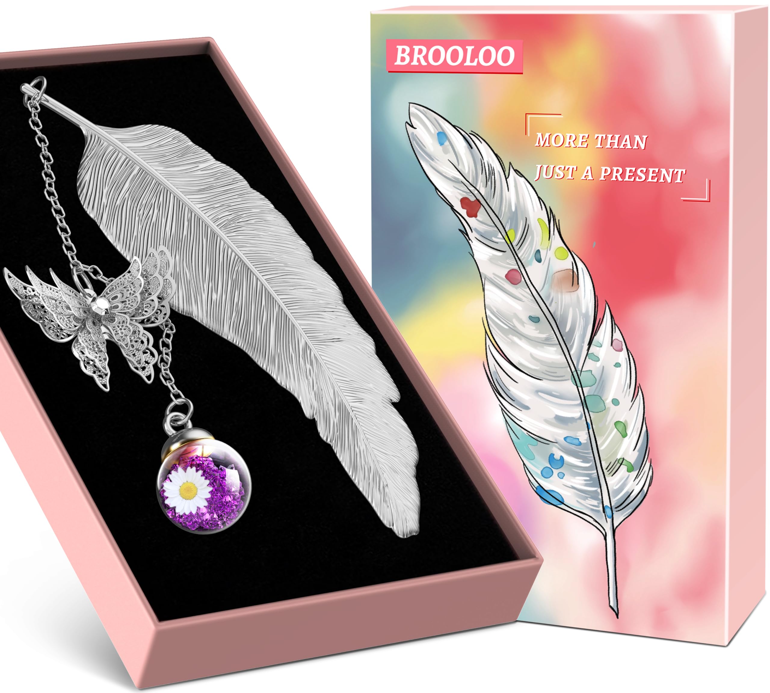 Feather Metal Bookmarks Gifts for Women: Stocking Fillers Womenn Teenage Girls Her Ladies Gifts for Christmas, Gift for Teacher Mum Wife Christmas Present, Butterfly Stationery Gift for Book Lovers