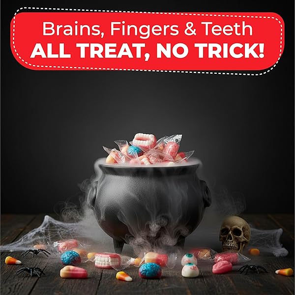 FUSION SELECT 16 OZ INDIVIDUALLY WRAPPED GUMMY BODY PARTS CANDY – HALLOWEEN GUMMIES & TRICK OR TREAT CANDY FOR PARTY & GOODIE BAGS – SPOOKY ASSORTMENT OF BRAIN, TEETH, FINGERS & NOSE CANDIES