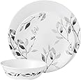 Corelle 12-Piece Vitrelle Misty Leaves Chip and Break Resistant Dinner Set, Grey