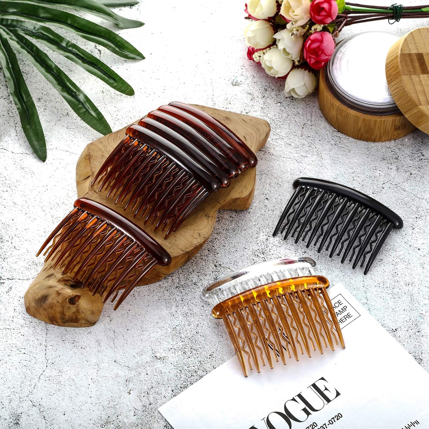 Gejoy 12 Pieces Plastic Teeth Hair Combs Tortoise Side Comb Hair Accessories for Fine Hair (Black, Transparent, Dark Brown, Light Brown) : Beauty