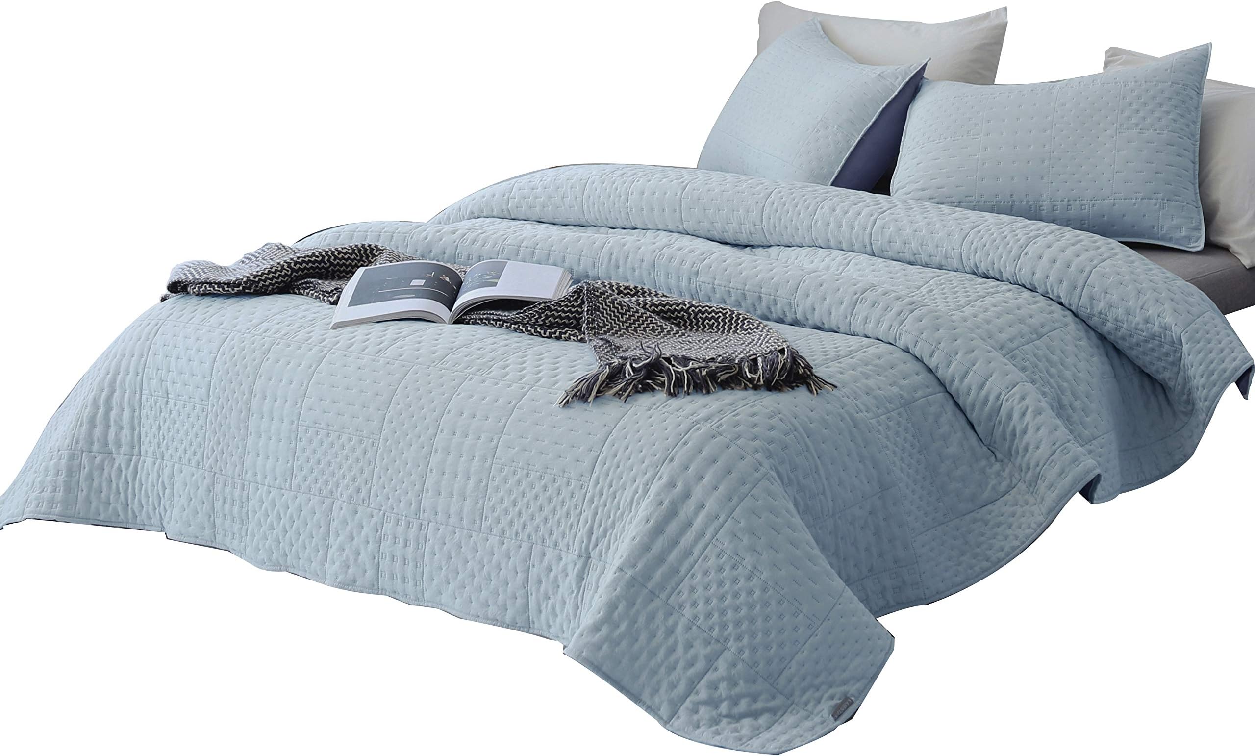 DAWNDIOR Bedding Quilt Sets,Multipurpose As Bedspread and Thin Comforter with 2 Shams,Popular Heat Pattern Design and Solid Color(King)