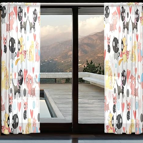 Amazon Mock St Catフローラルfineアートファンシーレッドハートシアーカーテンウィンドウカーテンホーム飾りリビングルームベッドルーム2つのパネル110 X 55インチ用デザインby 118 X 55 キッチン用品 オンライン通販