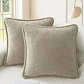 CaliTime Decorative Couch Throw Pillow Covers 18 X 18 Inches Pack of 2 Cozy Chenille Piping Edge Cushion Cases for Sofa Bed Living Room Home Light Taupe