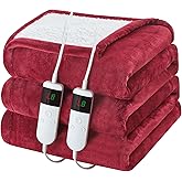 DANENOSA Electric Heated Blanket Queen Size 84''x90'' Soft Flannel & Sherpa Electric Blanket with 10 Heating Levels, Automatically Shut Down After 8h with Overheat Protection Machine Washable