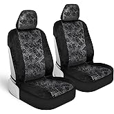 BDK Black Maui Car Seat Covers for Front Seats, 2 Pack – Tropical Pattern with Matching Headrest, Sideless Design for Easy Installation, Fits Most Car Truck Van and SUV