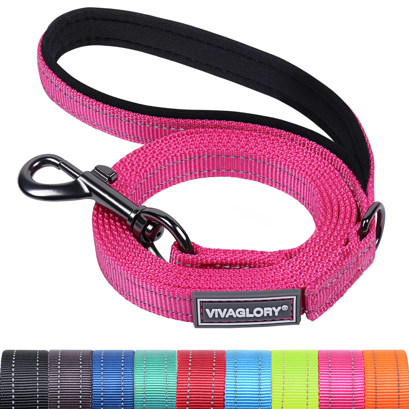VIVAGLORY Dog Lead Dailyx Dog Leash, Lead with Soft Padded Handle for Training & Walking, Heavy Duty & Double Layer Nylon for Pet Puppy, 150 x 1.4cm, Pink
