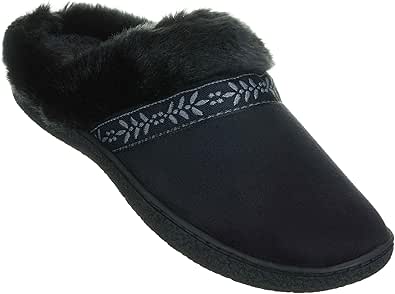 Amazon.com | isotoner Women's Memory Foam Basil Slipper Faux Fur House Shoe with Indoor Outdoor 
