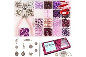 MODDA Jewelry Making Supplies - Jewelry Making Kits for Adults, Teens, Girls, Beginners, Women - Includes Instructions, Tools, Beads, Charms for Necklace, Earring, Bracelet Making Kit - Purple Set