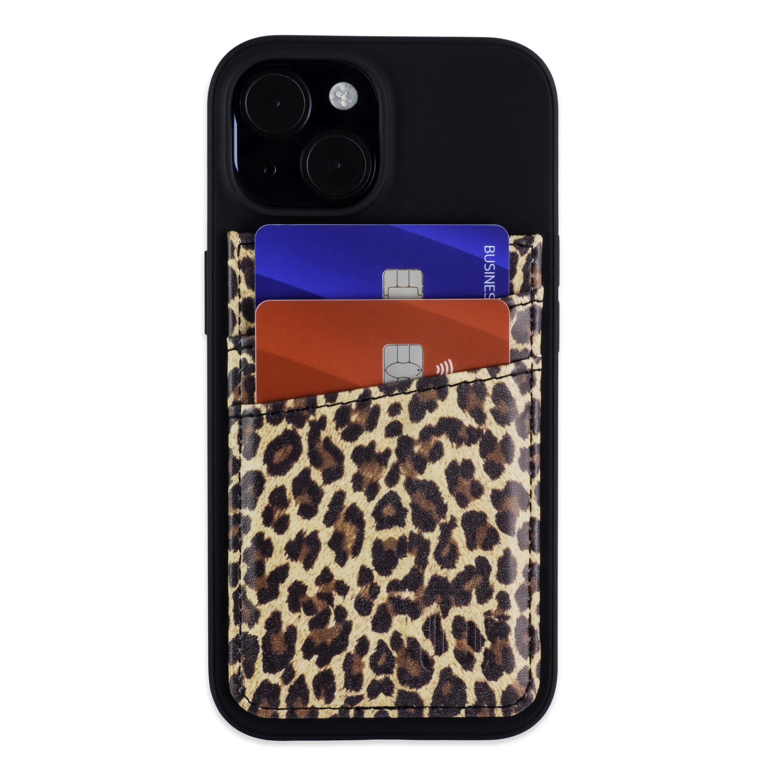 Dockem Card Case for iPhone 15 with Recycled TPU Shell & 2 Stitched-on Card Slots, Recycled Synthetic Leather Wallet (N2R, Leopard/Cheetah) — image 1