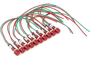 Yuco YC-9WRT-23R-120-10 Mini Indicator Light 9mm Fresnel Dome Cap Wire-Base Ring + Nut AC/DC Pack of 10 (Red, 120V)