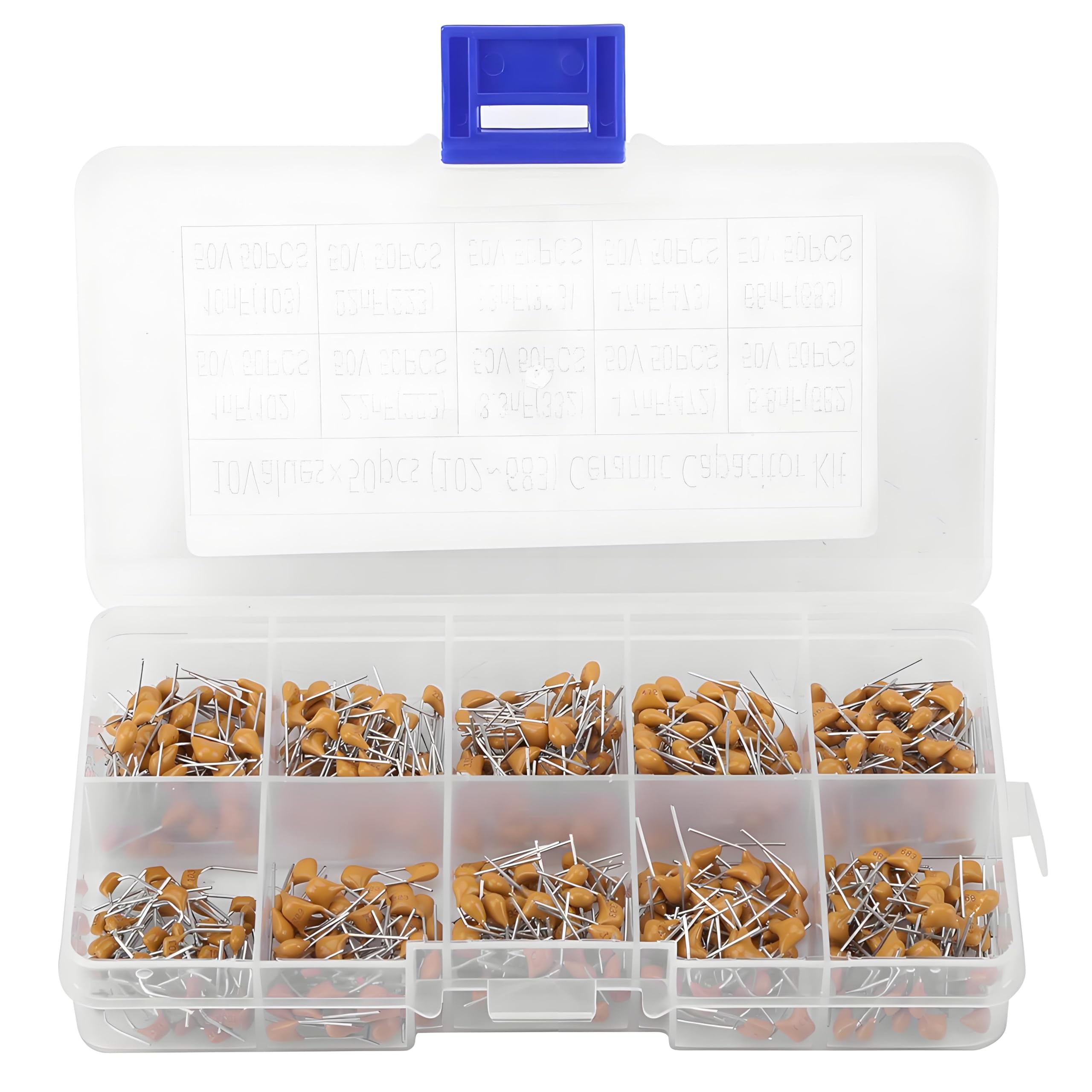 Ceramic Capacitor Assortment 500 Pieces 10 Values 50 V Multilayer Monolithic Ceramic Capacitor Assortment Kit 1nF / 2.2nF / 3.3nF / 4.7nF / 6.8nF / 10nF / 22nF / 33nF / 47nF / 68nF