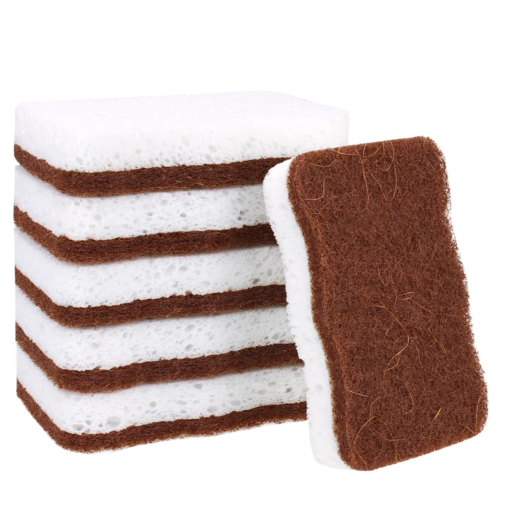 Photo 1 of Natural Sisal & Wood Pulp Sponge Scrubber – Eco-Friendly, Biodegradable Kitchen Sponge – Dual-Sided Coconut Fiber & Cellulose Scrubber for Dishwashing & Household Cleaning (Coconut Brown - 6pcs)