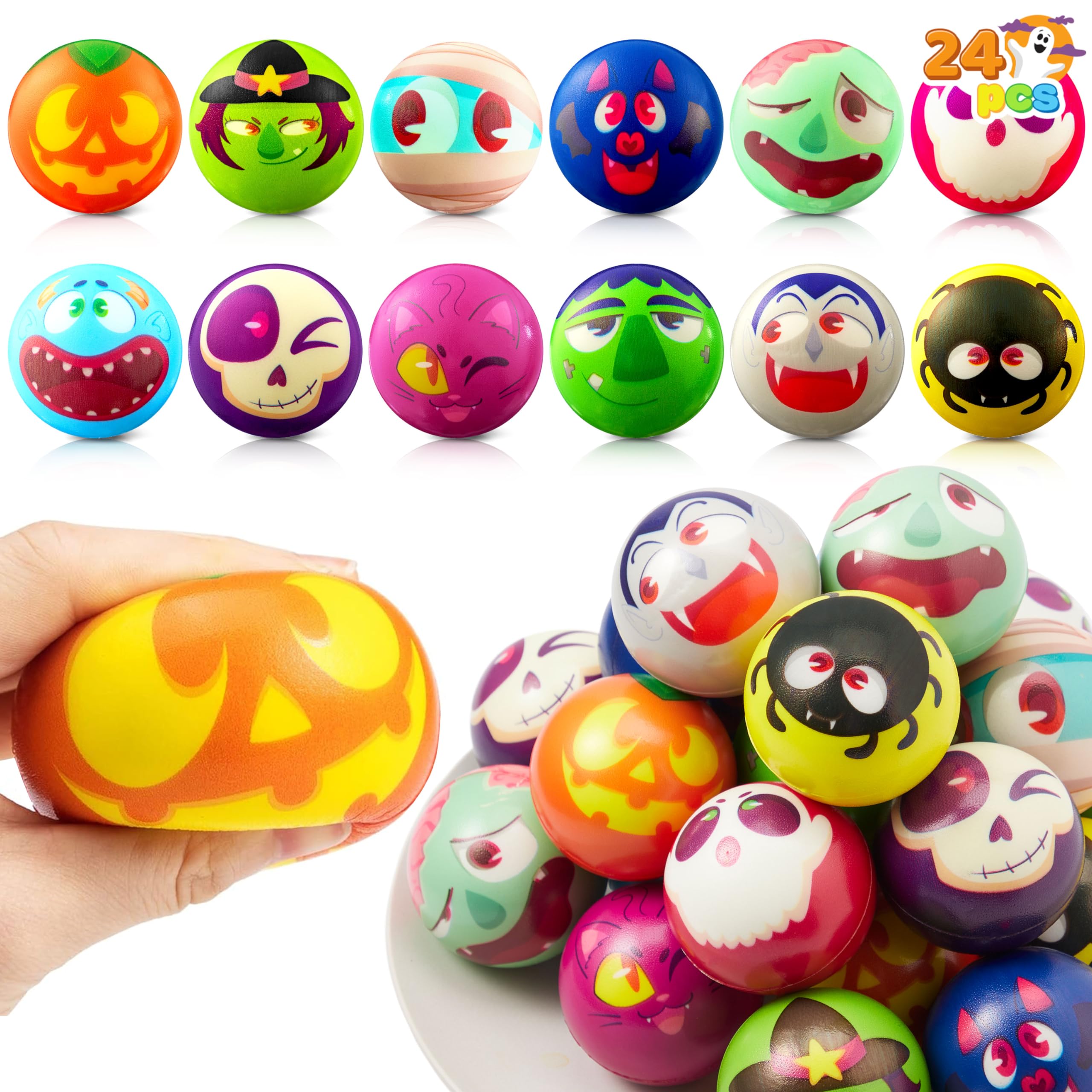 JOYIN 24 PCS Halloween Stress Balls - Novelty Squishy Toys With Slow Release for Party Favors, Decoration Supplies, and Bag Fillers