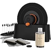 HumminGuru EZ Record Washer - Anti-Static Vinyl Record Cleaner Machine Kit | Easy Spin Watertight Label Clamp, Gentle Goat-Hair Cleaning Brushes &amp; Alcohol-Free LP Fluid, Drying Rack &amp; Microfiber Cloth
