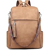 FADEON Leather Laptop Backpack for Women Designer 15.6 inch PU Laptop Bag, Ladies Travel Computer Work Backpack Camel Brown