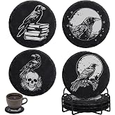 Hushee 4 Pcs Gothic Crow Slate Coasters Set, 4