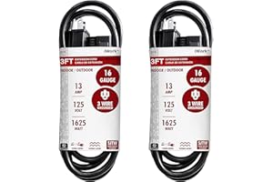 iWork 2 Pack of 3 Ft Black Extension Cord, Weather-Resistant 16/3 SJTW, 1625 Watt, 13 AMP Rating with UL Listed for Indoor and Outdoor Uses